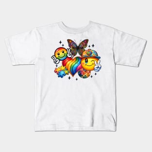 Rainbow heart butterfly Autism Awareness Gift for Birthday, Mother's Day, Thanksgiving, Christmas Kids T-Shirt